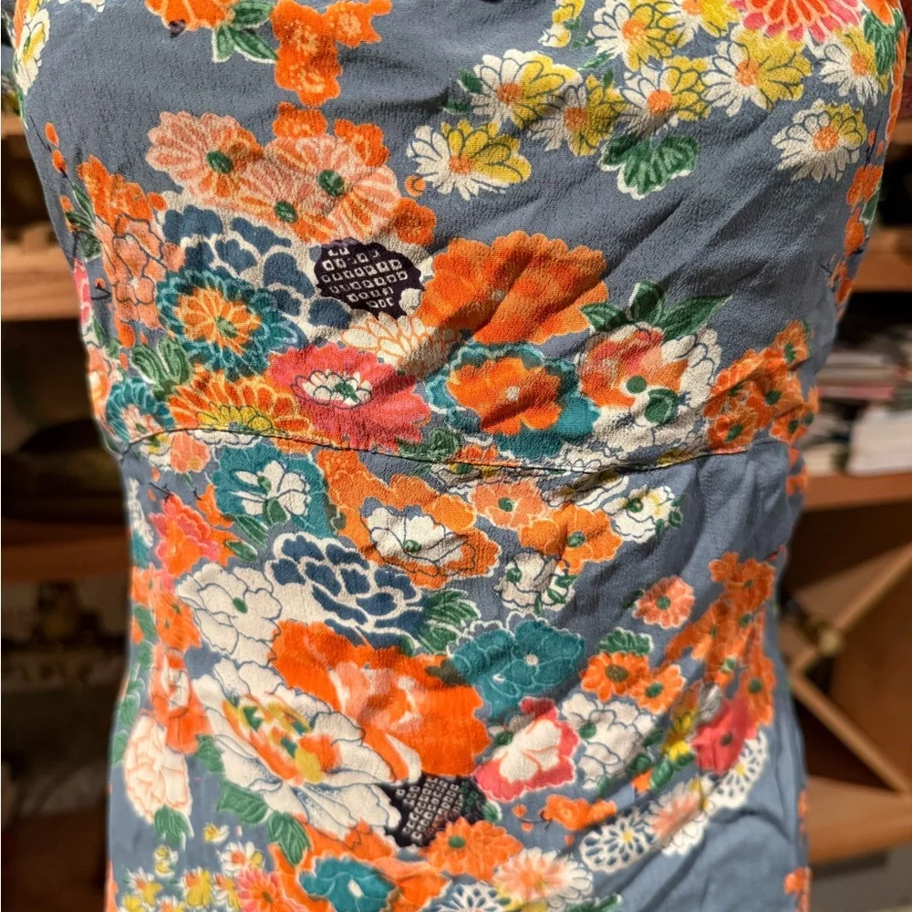 Free People Y2K Tie-up Back Floral Dress in Blue and Orange - Picture 6 of 7